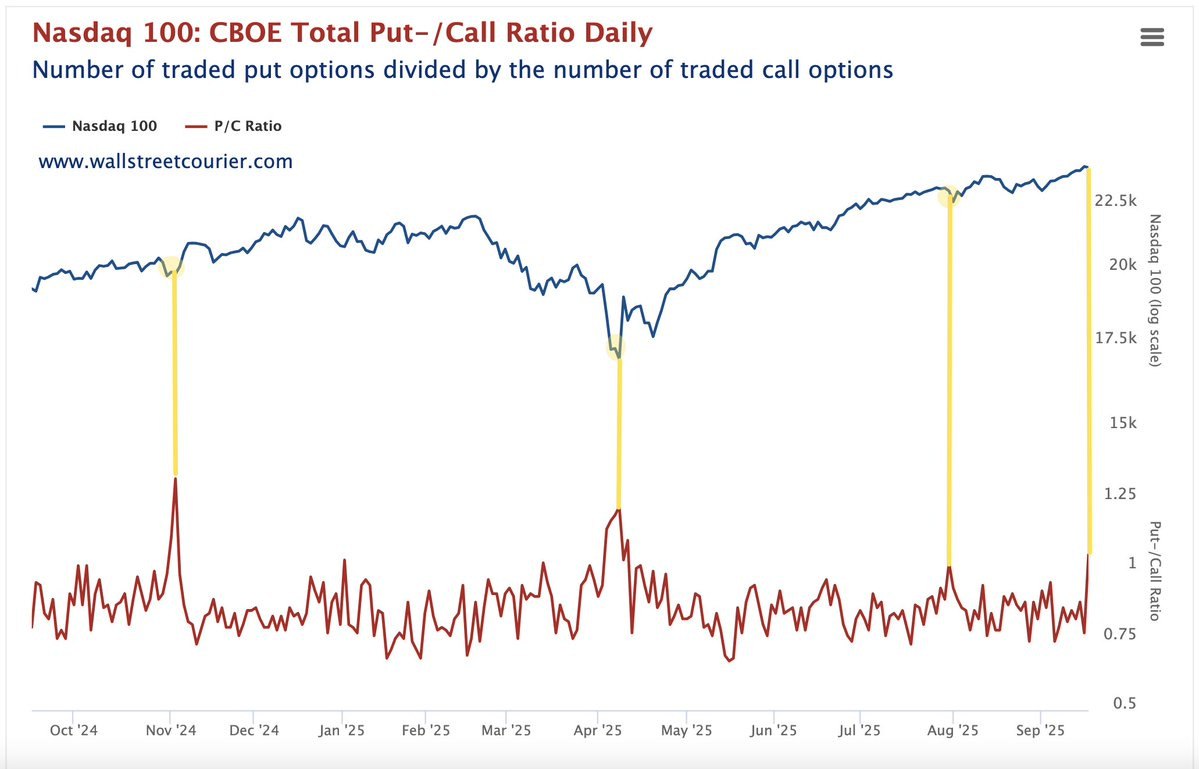 📈 Nasdaq 100: рост отношения пут/колл опционов  - повод для настороженности?